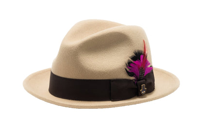 Ferrecci Brooks Trilby Soft 100% Australian Wool Felt Body with Removable Feather Tan Brown Hat-1