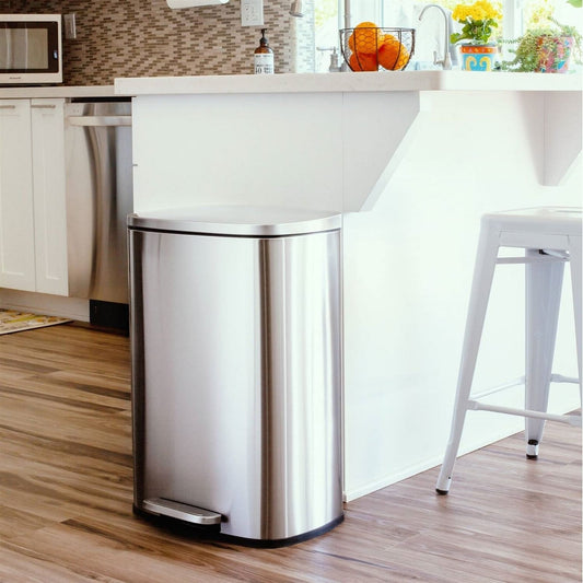 13 Gallon Brushed Stainless Steel Kitchen Trash Can with Step Open Lid-0