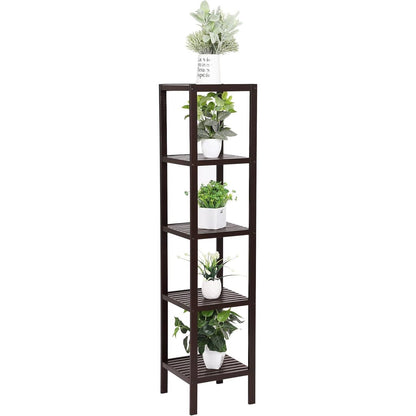 Brown Bamboo Wood 4-Shelf Versatile Storage Unit Rack Narrow Bookcase-0