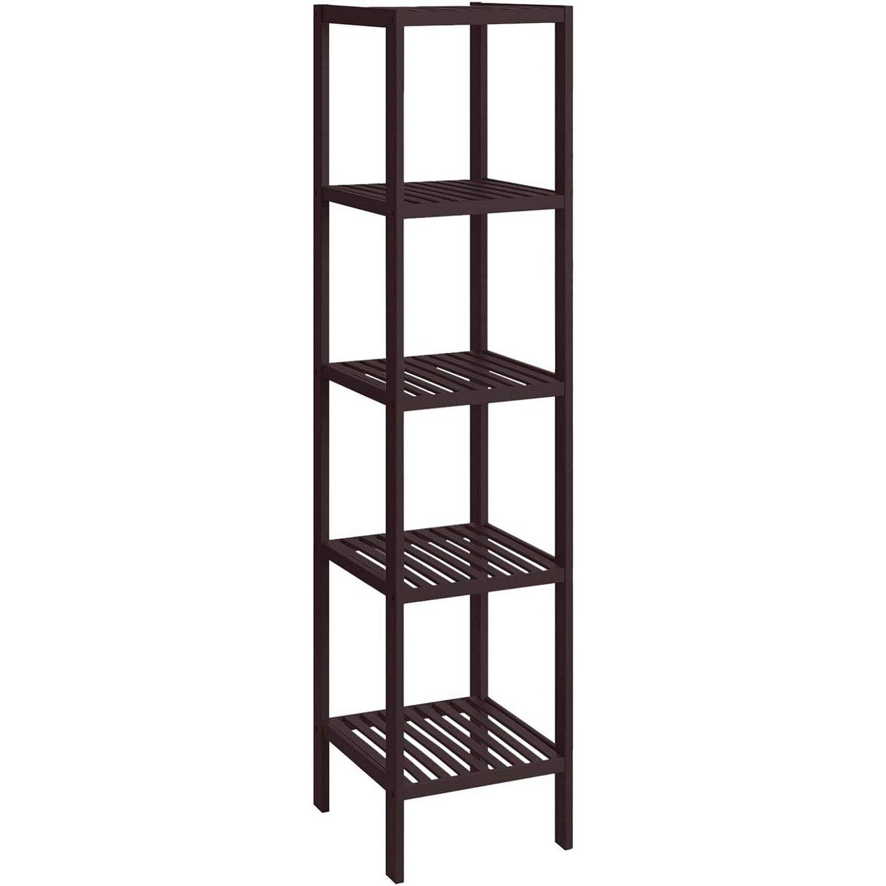 Brown Bamboo Wood 4-Shelf Versatile Storage Unit Rack Narrow Bookcase-0