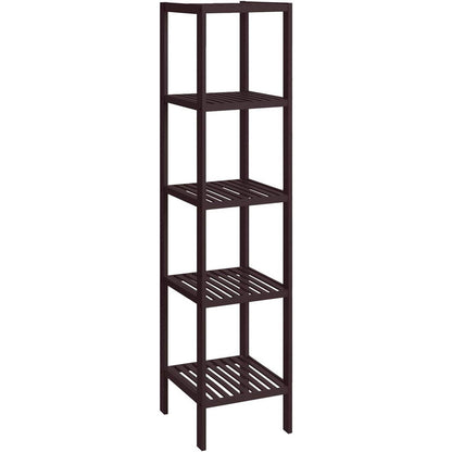 Brown Bamboo Wood 4-Shelf Versatile Storage Unit Rack Narrow Bookcase-0