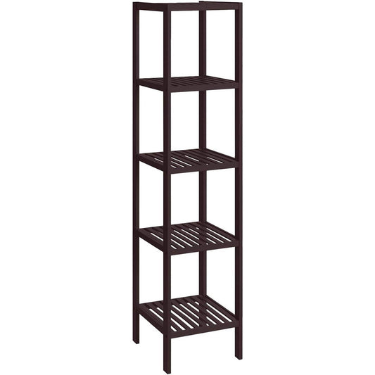 Brown Bamboo Wood 4-Shelf Versatile Storage Unit Rack Narrow Bookcase-0