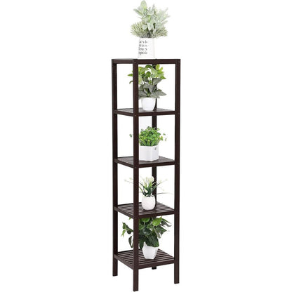 Brown Bamboo Wood 4-Shelf Versatile Storage Unit Rack Narrow Bookcase-2