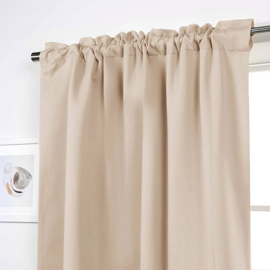 52 x 96 inch Solid Beige Cream Thermal Blackout Curtain Panels - Set of 2-0