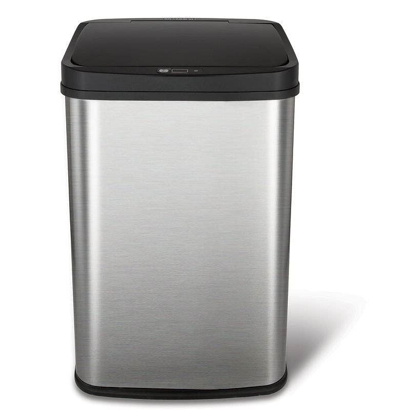Black Top 13-Gallon Stainless Steel Kitchen Trash Can with Motion Sensor Lid-0