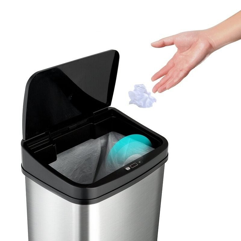 Black Top 13-Gallon Stainless Steel Kitchen Trash Can with Motion Sensor Lid-1