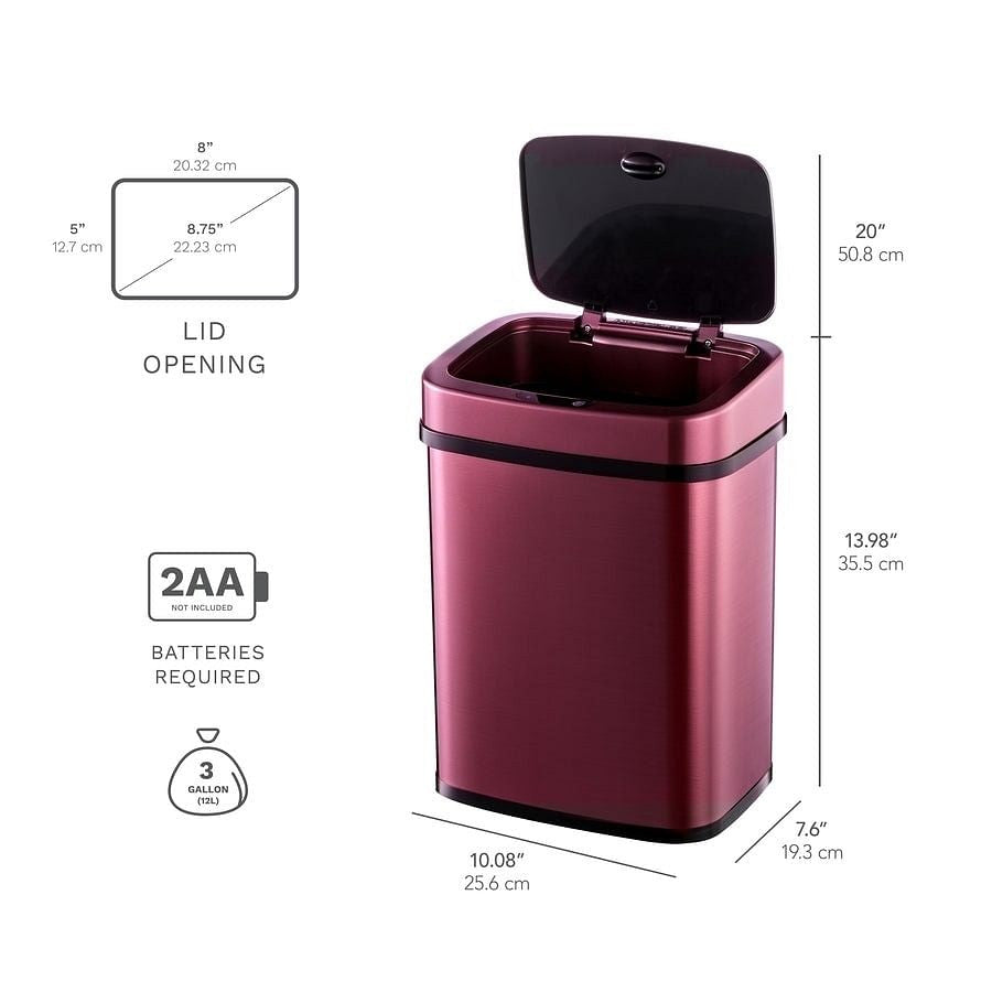 3-Gallon Motion Sensor Touchless Stainless Steel Trash Can in Burgundy Copper-0