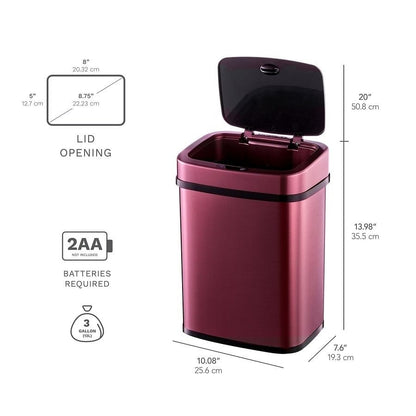 3-Gallon Motion Sensor Touchless Stainless Steel Trash Can in Burgundy Copper-0