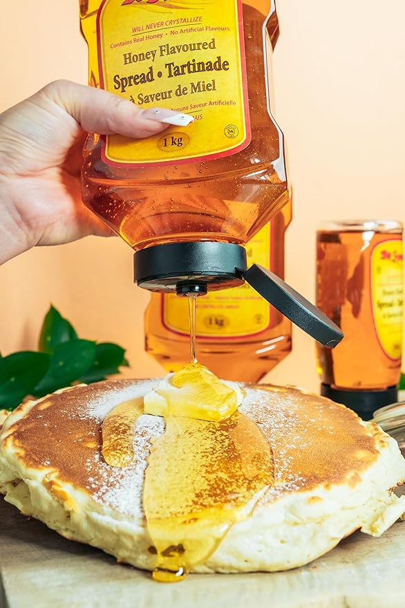 Be Sweet - Honey Flavoured Spread Upside Down Bottle - Case of 12 x 1KG Bottles - 3KG Bottle - Canadian Distribution-3