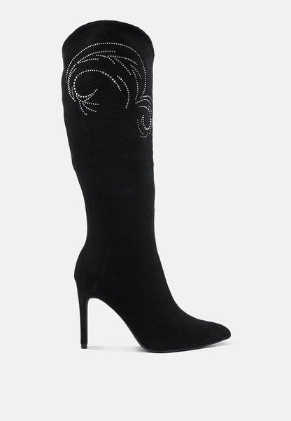 Becks Rhinestone Patterned Calf Boots-5