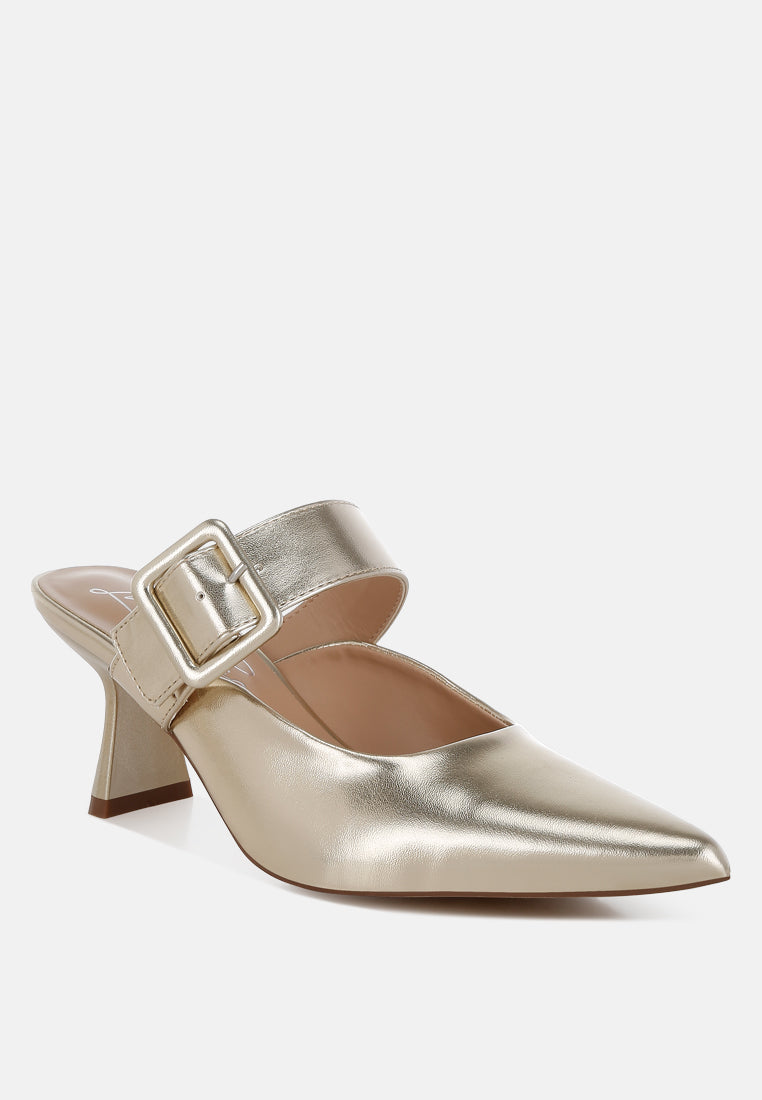 Bismi Large Buckle Kitten Heel Mules-4