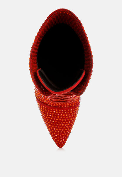 Bitetto Rhinestones Embellished Calf Boots-4