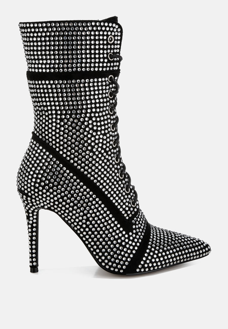 Bitetto Rhinestones Embellished Calf Boots-5