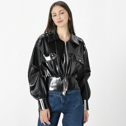 Black Motorcycle Style Jacket For Women, East Village, BYMANYC New York.-0