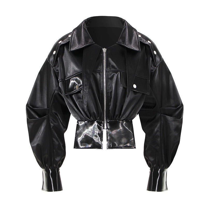 Black Motorcycle Style Jacket For Women, East Village, BYMANYC New York.-2