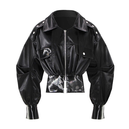 Black Motorcycle Style Jacket For Women, East Village, BYMANYC New York.-3