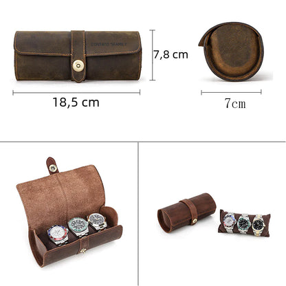 Vintage Crazy Horse Leather Watch Box Set (3 Pieces)