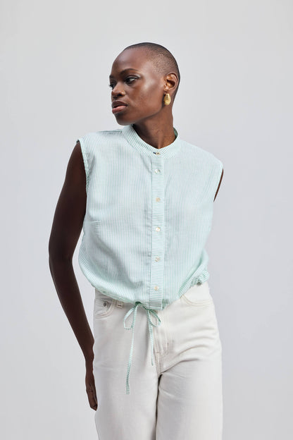 Button-down Shirt with Waist Drawstring in Stripes-0