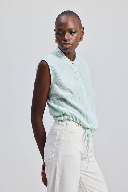 Button-down Shirt with Waist Drawstring in Stripes-2