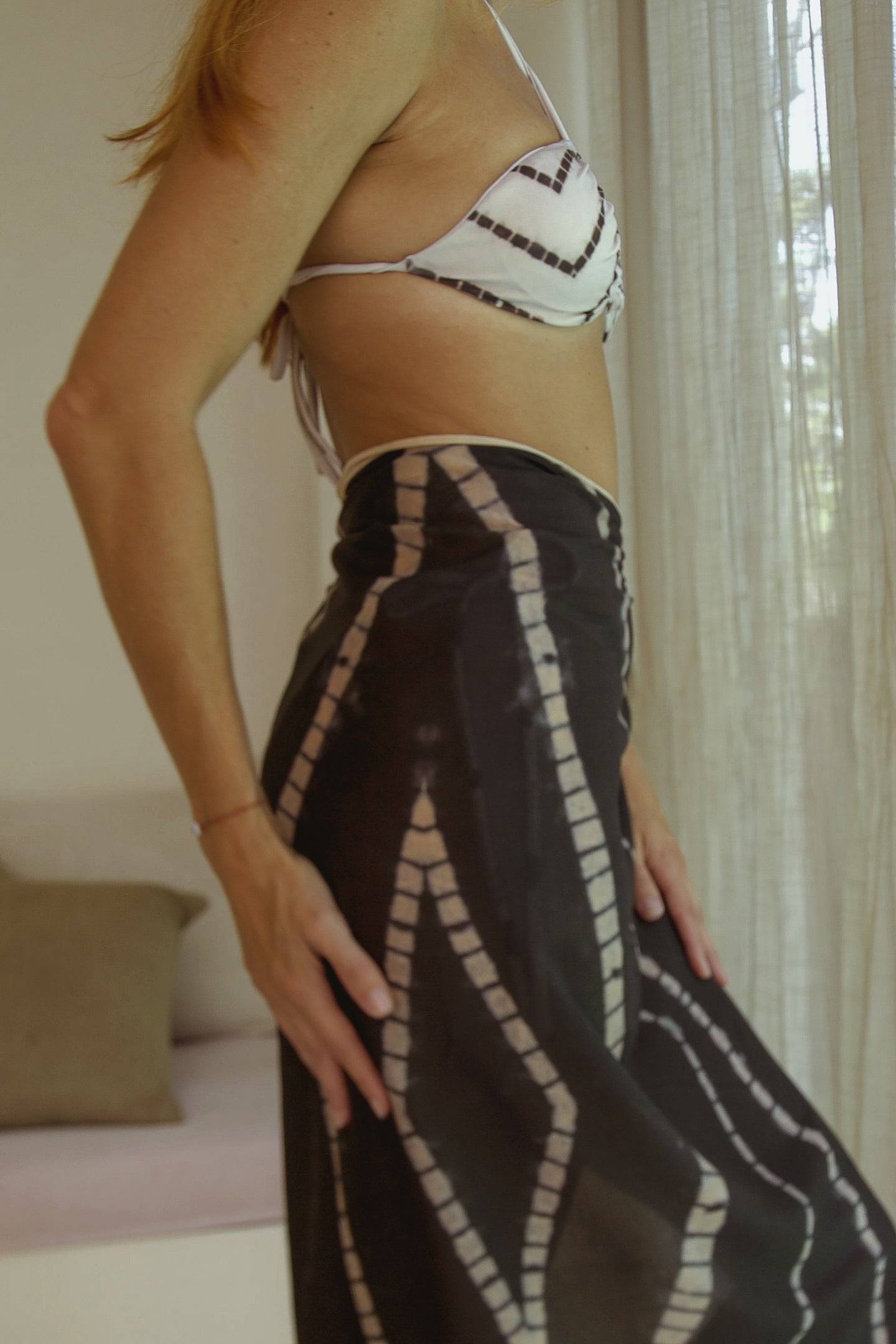 Charcoal Shibori Silk Beach Wrap Scarf-2