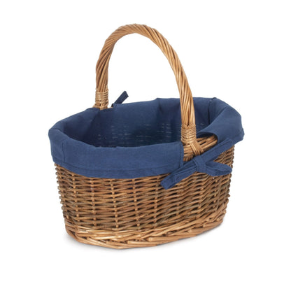 Blue Lined Country Oval Wicker Shopping Basket-2