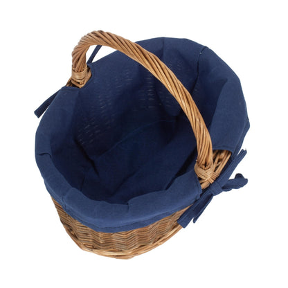 Blue Lined Country Oval Wicker Shopping Basket-1