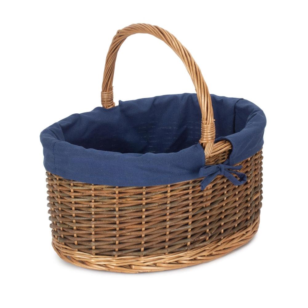 Blue Lined Country Oval Wicker Shopping Basket-4