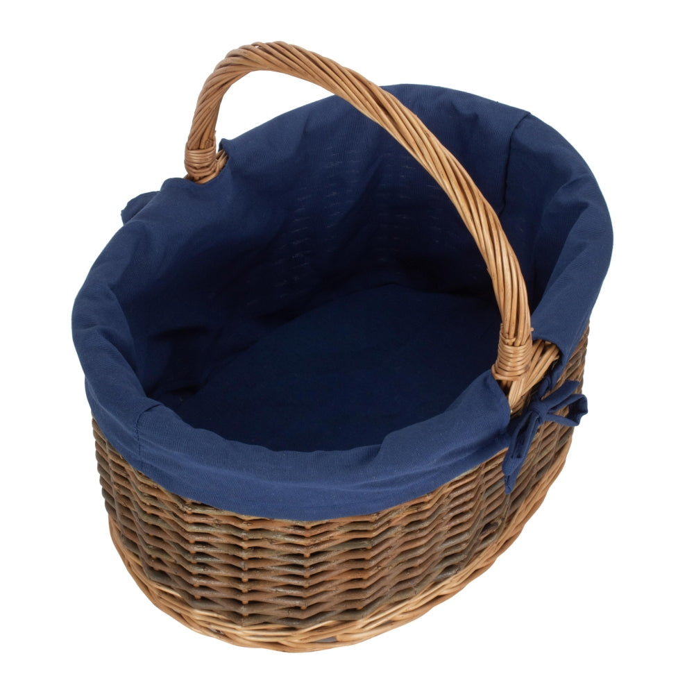 Blue Lined Country Oval Wicker Shopping Basket-3