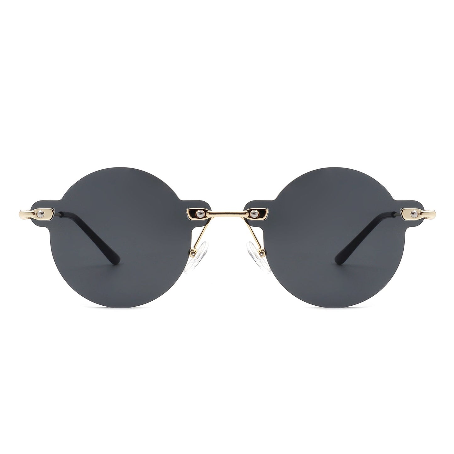 Crescent - Circle Retro Round Rimless Fashion Tinted Vintage Sunglasses-3