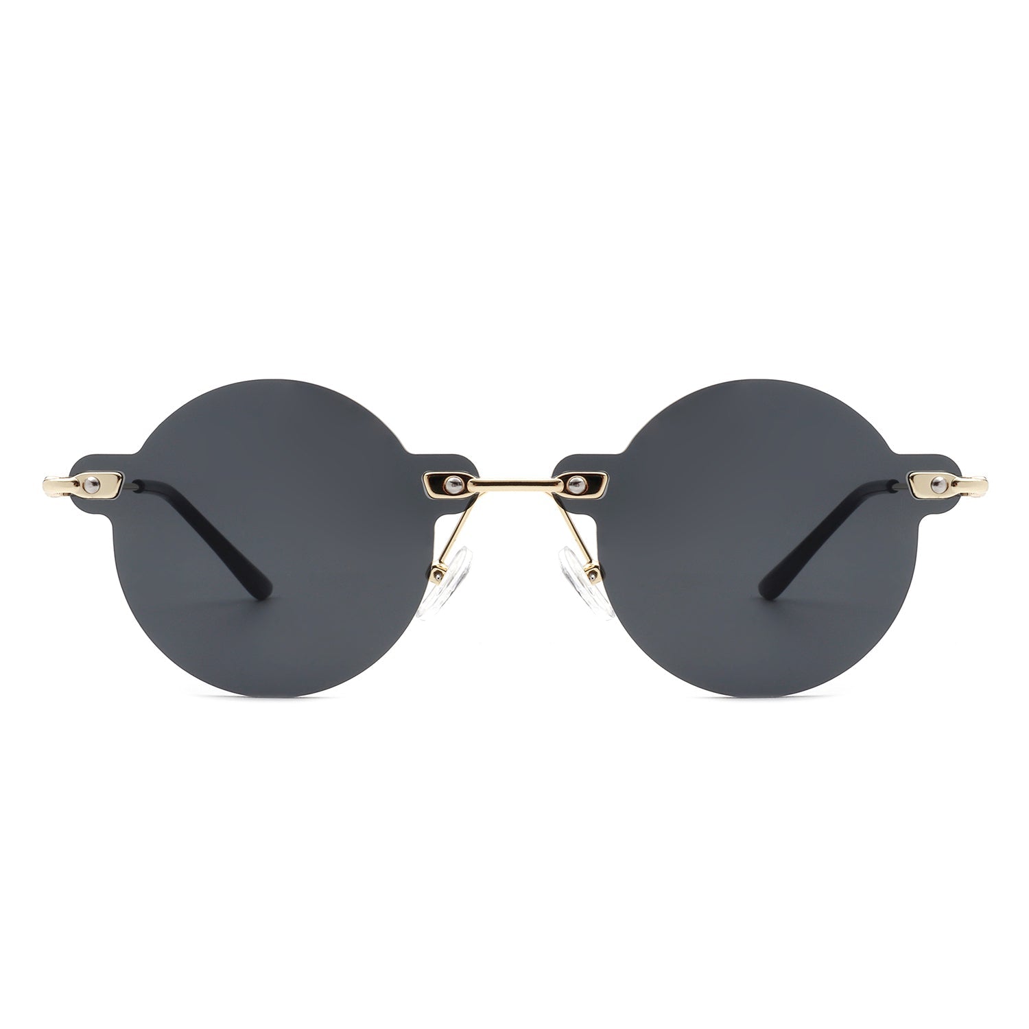 Crescent - Circle Retro Round Rimless Fashion Tinted Vintage Sunglasses-3