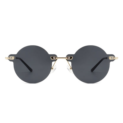 Crescent - Circle Retro Round Rimless Fashion Tinted Vintage Sunglasses-3