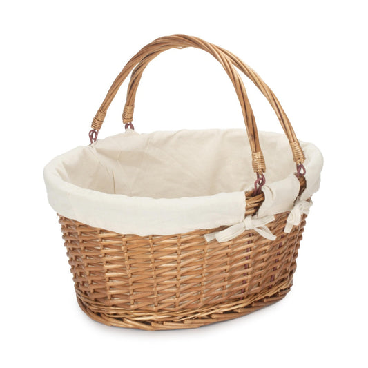 Lined Double Steamed Wicker Shopping Basket With Swing Handles-0