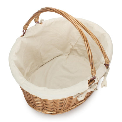 Lined Double Steamed Wicker Shopping Basket With Swing Handles-1