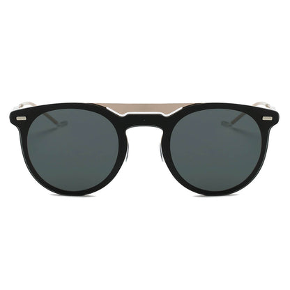 INDIO | Retro Mirrored Brow-Bar Design Circle Round Fashion Sunglasses-1