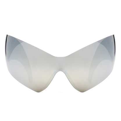 Clutch - Modern Rimless Oversized Color Pop Curved Sunglasses-3