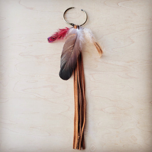 Boho Western Boot Bling Charm with Leather Fringe & Red Feather 500g-0