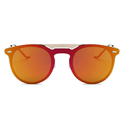 INDIO | Retro Mirrored Brow-Bar Design Circle Round Fashion Sunglasses-3