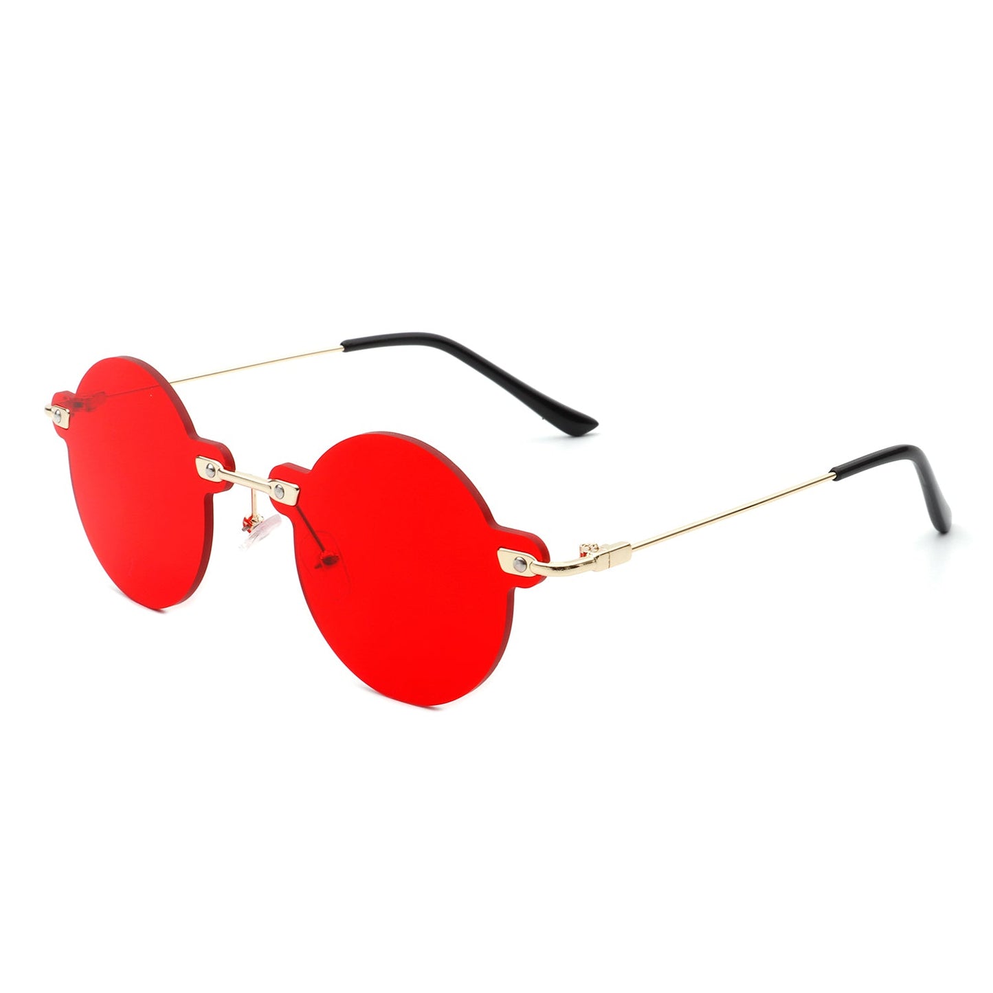 Crescent - Circle Retro Round Rimless Fashion Tinted Vintage Sunglasses-5