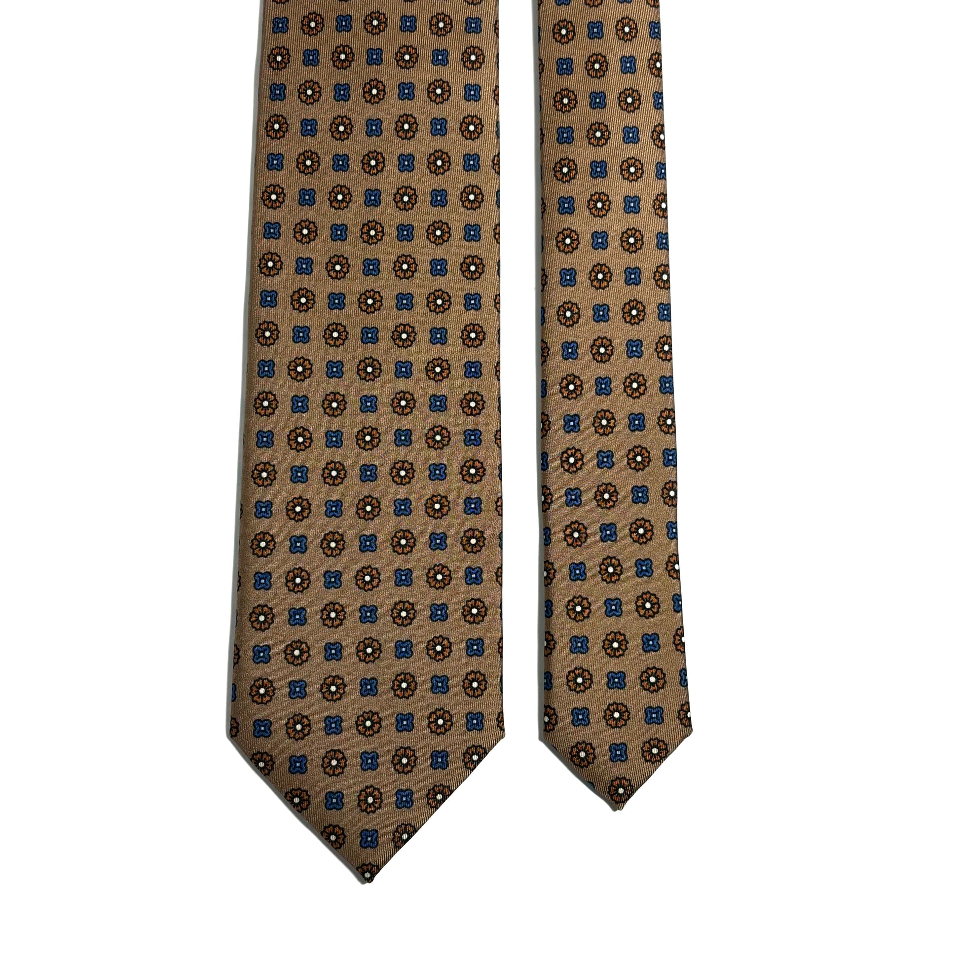 Beige Floral Printed Silk Twill Tie-2