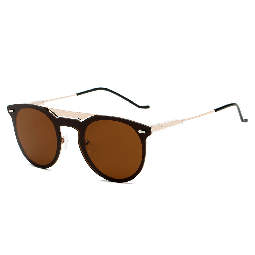 INDIO | Retro Mirrored Brow-Bar Design Circle Round Fashion Sunglasses-5