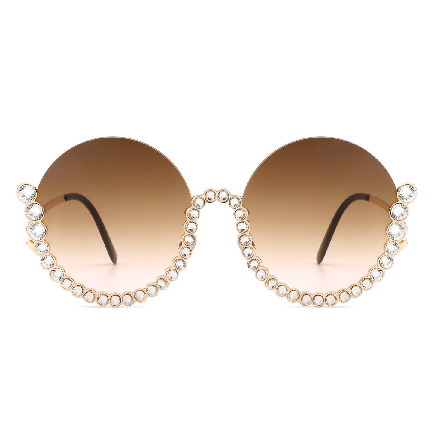 Gloriana - Women Circle Half Frame Oversize Rhinestone Fashion Round Sunglasses-1