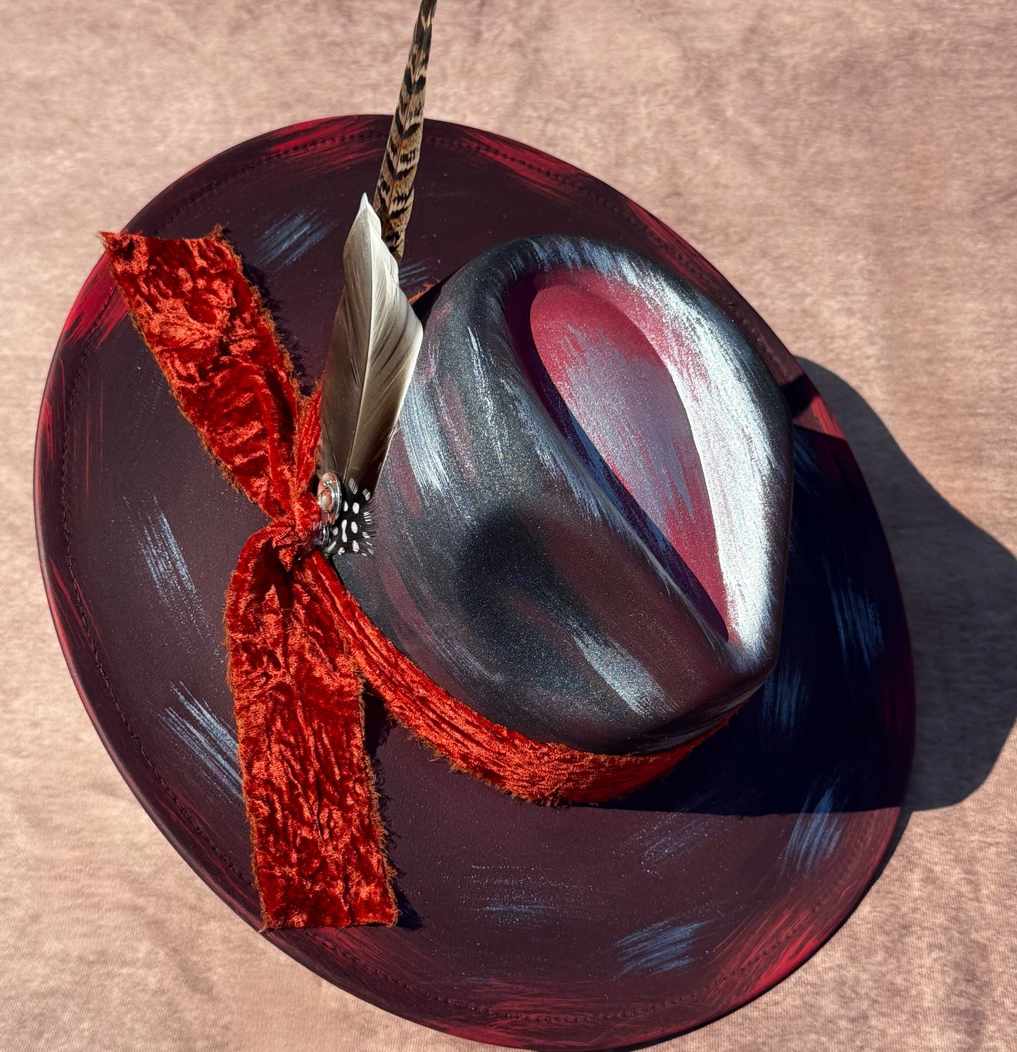 Custom handcrafted Red Velvet Fedora Hat-3