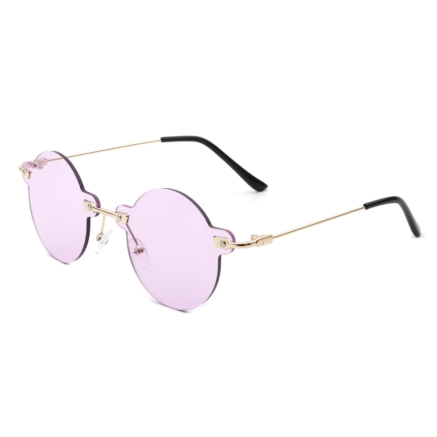 Crescent - Circle Retro Round Rimless Fashion Tinted Vintage Sunglasses-7