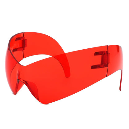 Clutch - Modern Rimless Oversized Color Pop Curved Sunglasses-8