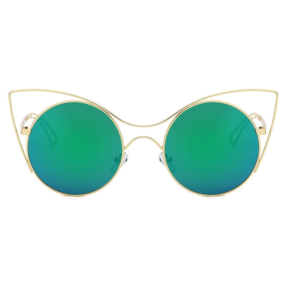 GERING | Women Round High Pointed Cat Eye Sunglasses-3