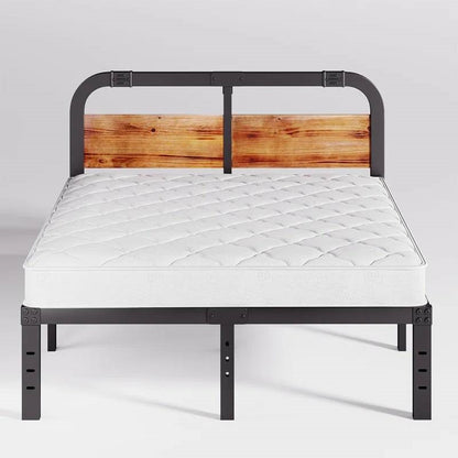 California King Heavy Duty Black Metal Bed Frame with Wood Panel Headboard-0