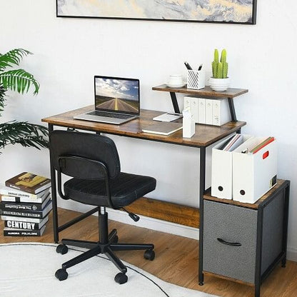 Computer Desk with Reversible Storage Drawer and Moveable Shelf-Brown-0