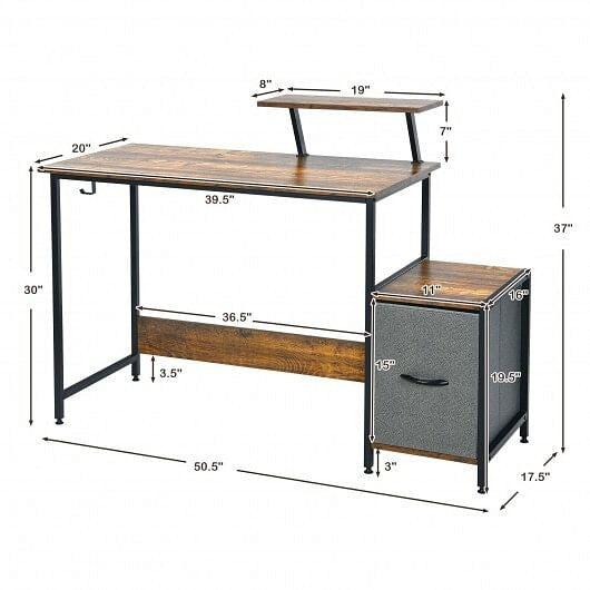 Computer Desk with Reversible Storage Drawer and Moveable Shelf-Brown-2