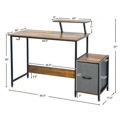 Computer Desk with Reversible Storage Drawer and Moveable Shelf-Brown-2