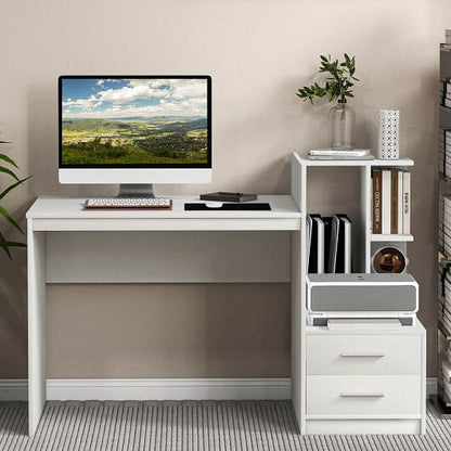 Computer Desk Home Office with Bookshelf and Drawers-White-0